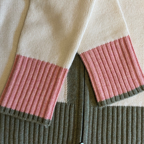 Contrast cardigan Offwhite/lys oliven/rosa