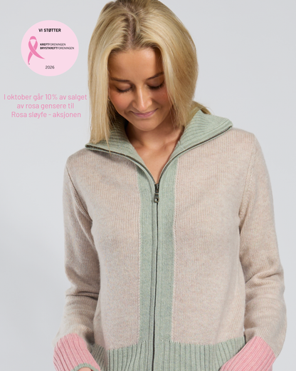 Contrast cardigan Sand/olive/pink
