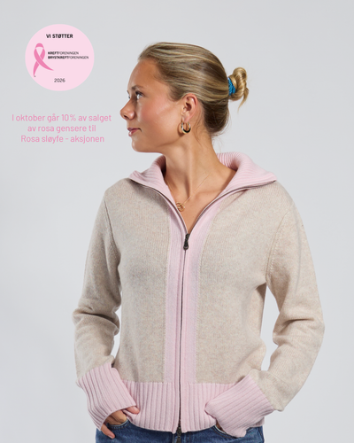 Contrast cardigan Sand / lysrosa