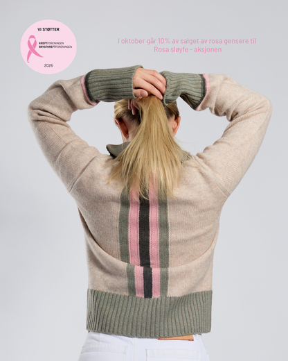 Contrast cardigan Sand/lysoliven/rosa/oliven