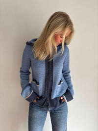 Celeste hood cardigan mellomblå/navy/sand