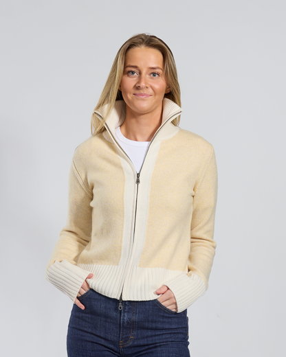 Contrast cardigan Light yellow melange/off-white