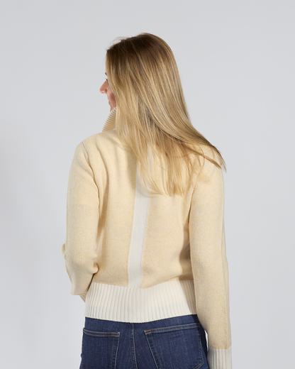 Contrast cardigan Light yellow melange/off-white