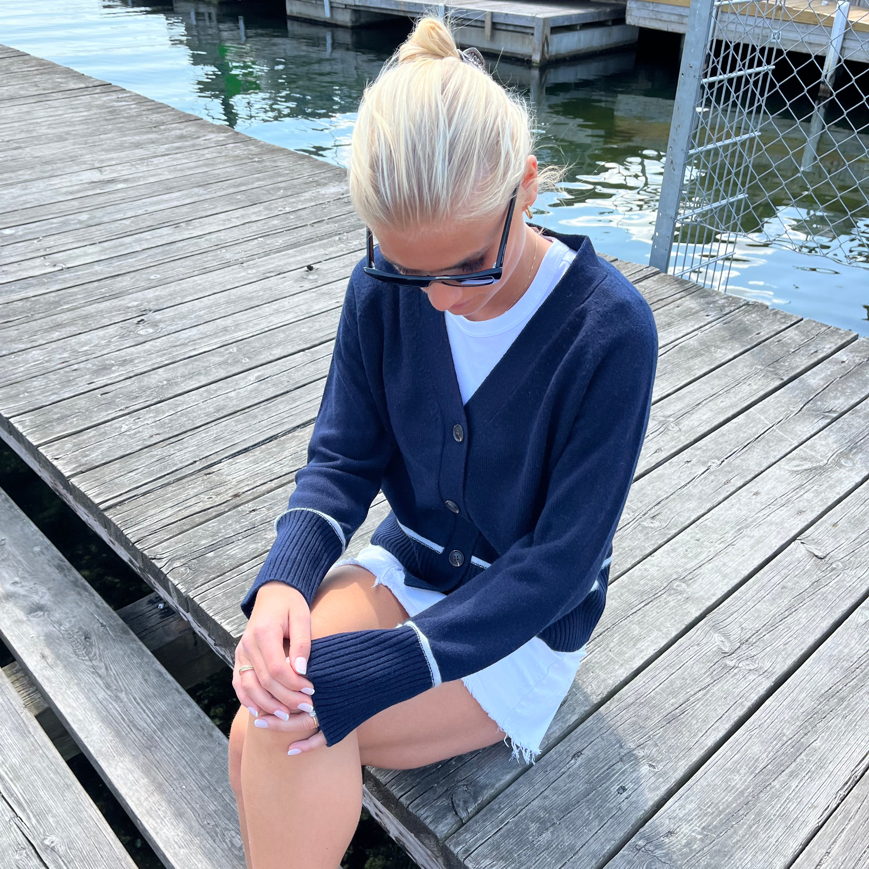 Frye Cardigan - Navy/lyseblå