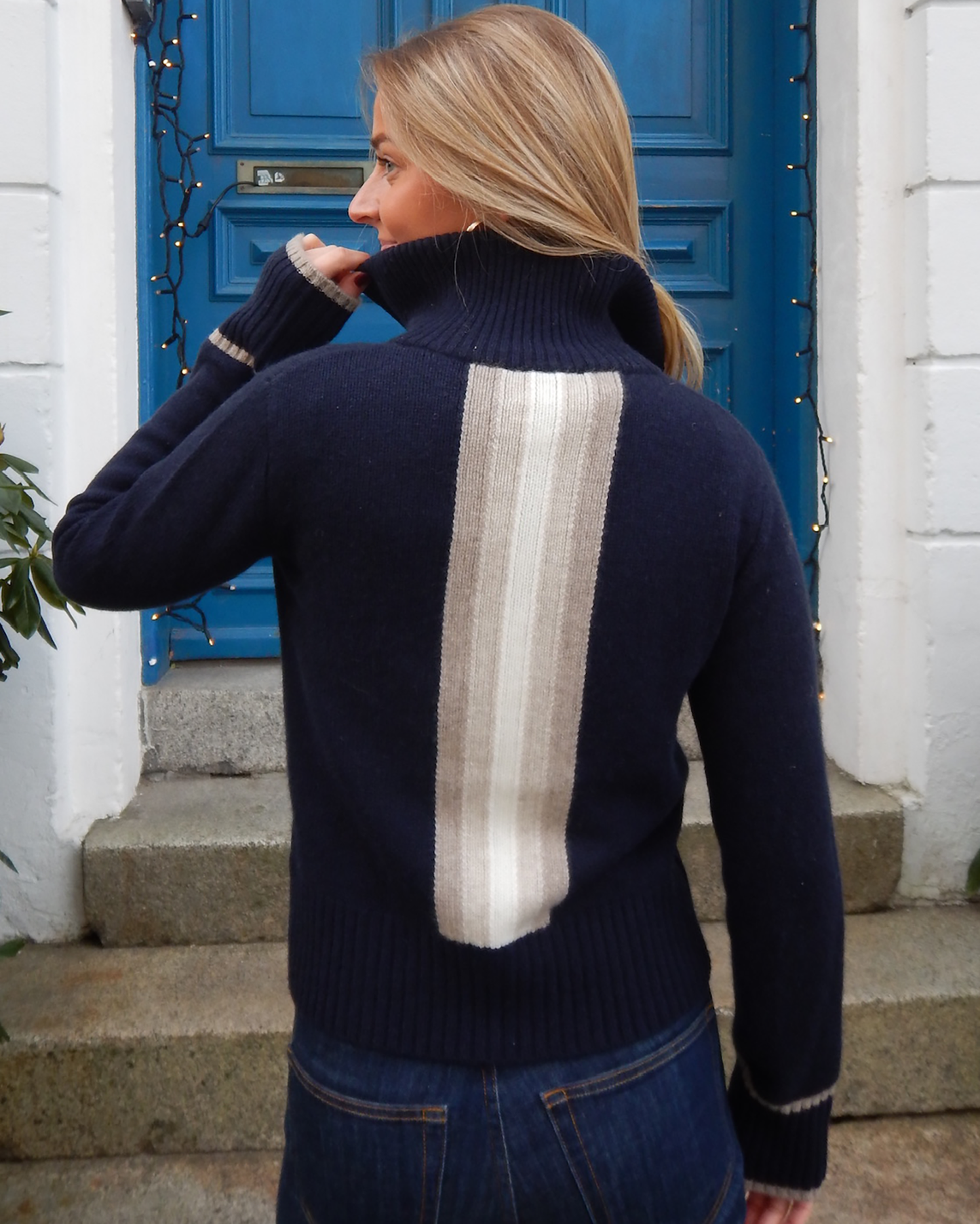 PRE ORDER Contrast cardigan Navy / sandfarger