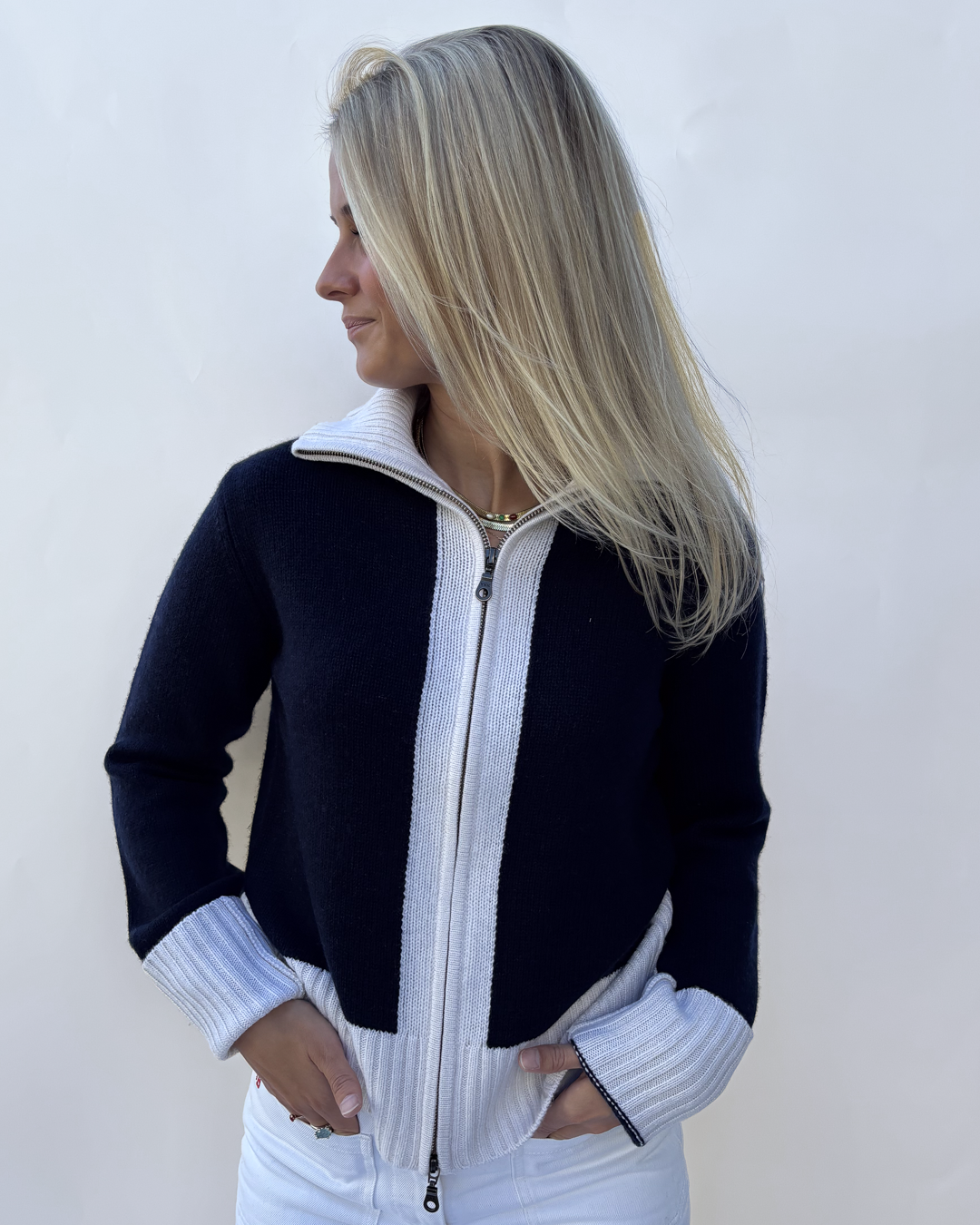 Contrast cardigan Navy / Offwhite