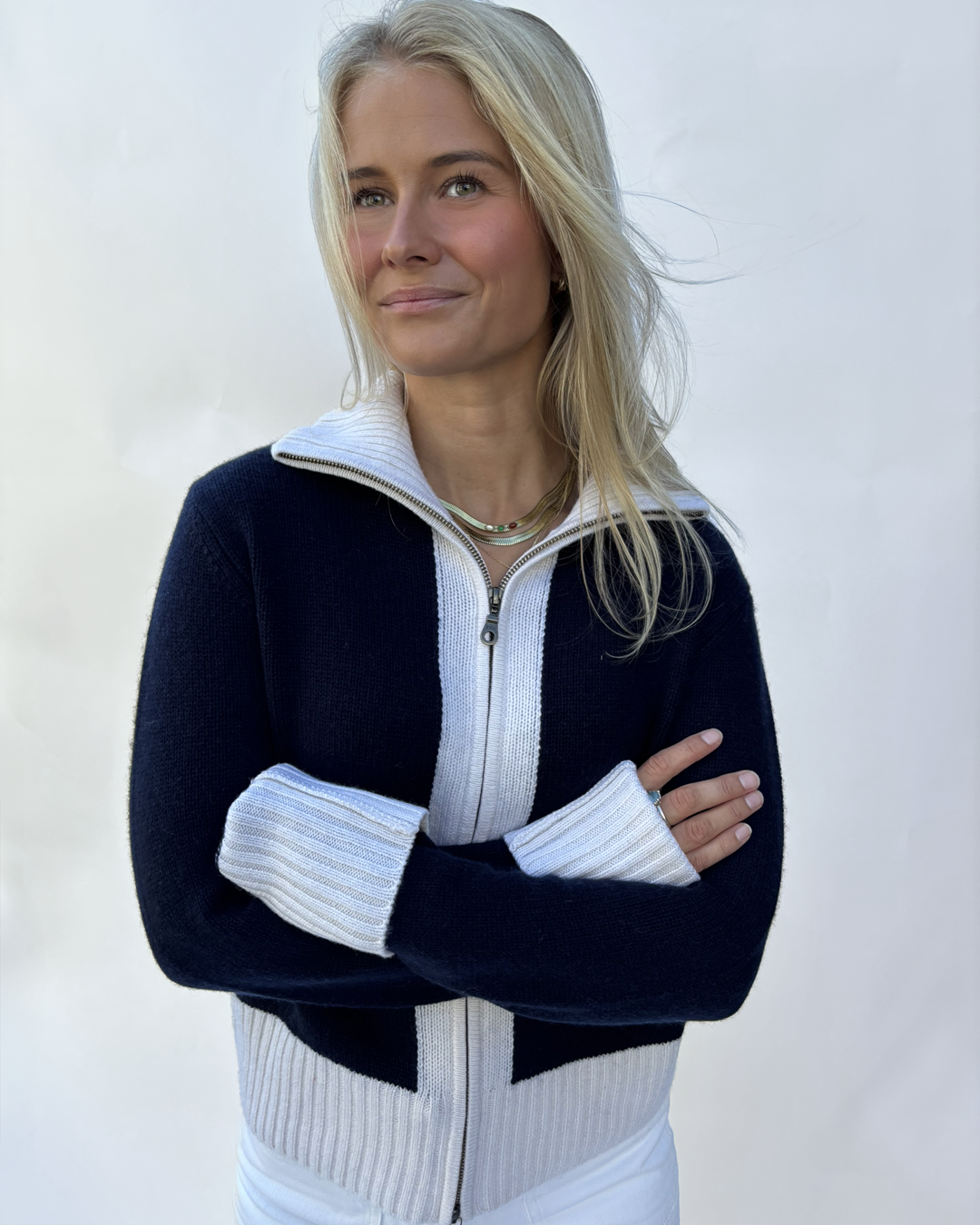 Contrast cardigan Navy / Offwhite