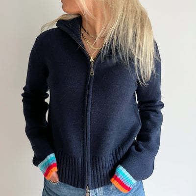 Contrast cardigan Navy / Rainbow