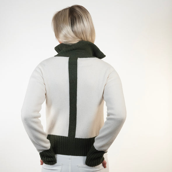 Contrast cardigan offwhite / Oliven