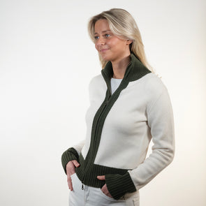 Contrast cardigan offwhite / Oliven