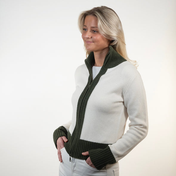 Contrast cardigan offwhite / Oliven