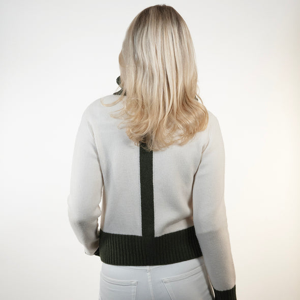 Contrast cardigan offwhite / Oliven