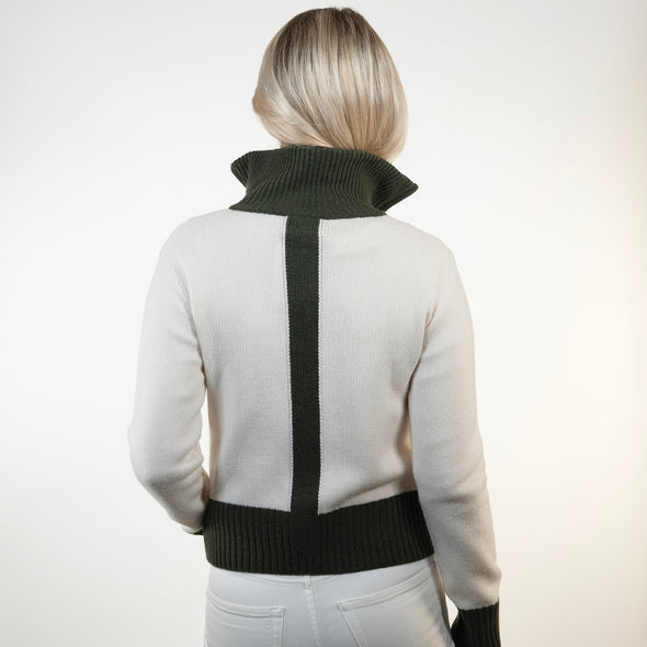 Contrast cardigan offwhite / Oliven