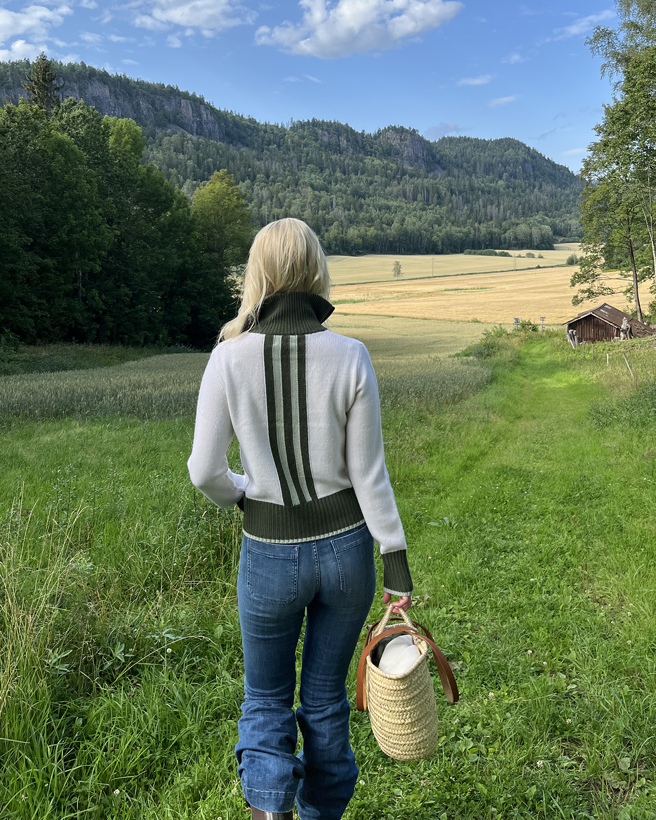 Contrast cardigan Offwhite/oliven/lysegrønn