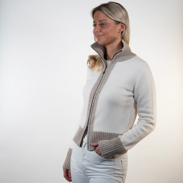 Contrast cardigan Offwhite / Toast