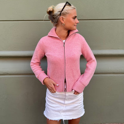 Contrast cardigan Rosa melange / Offwhite