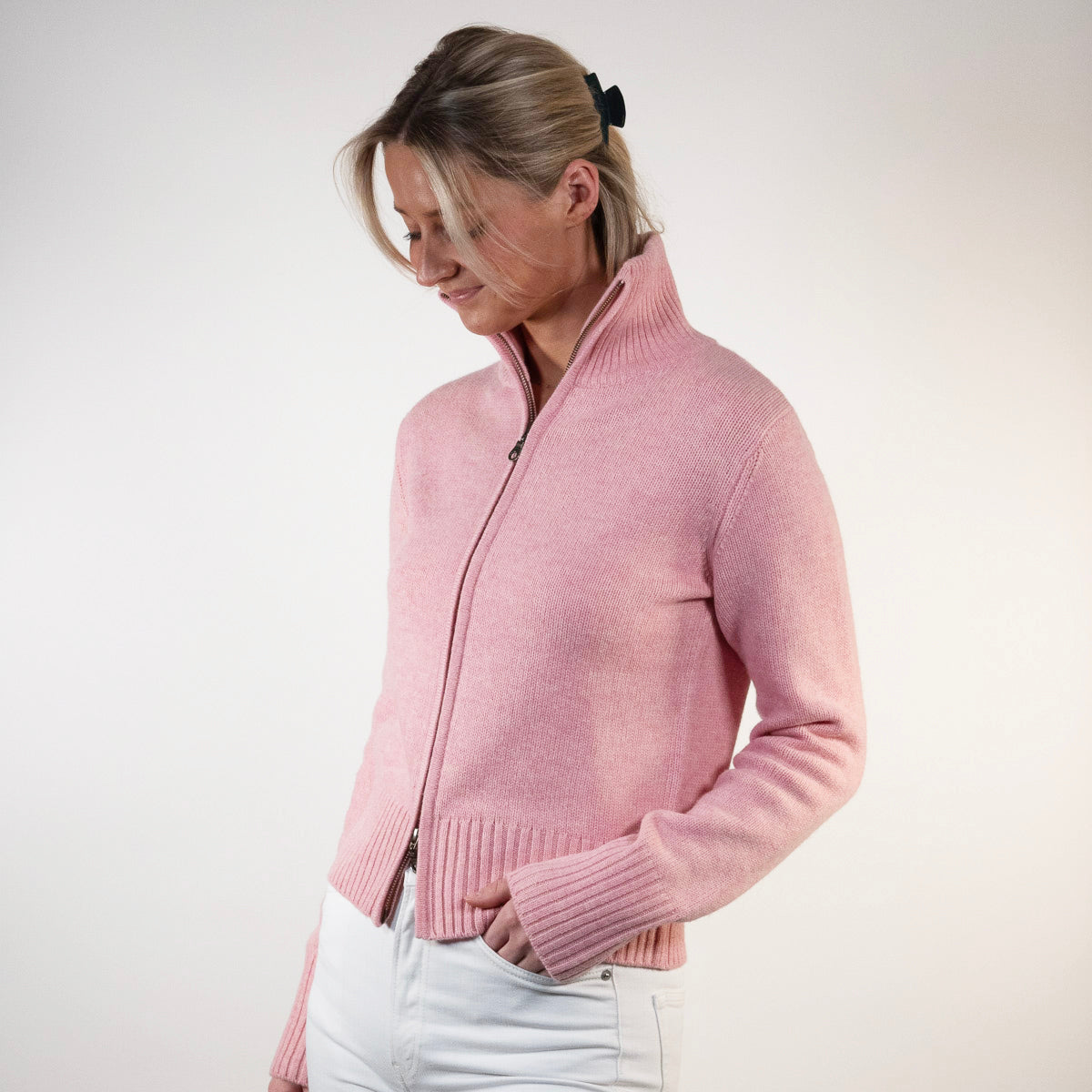 Contrast cardigan Rosa melange / Offwhite