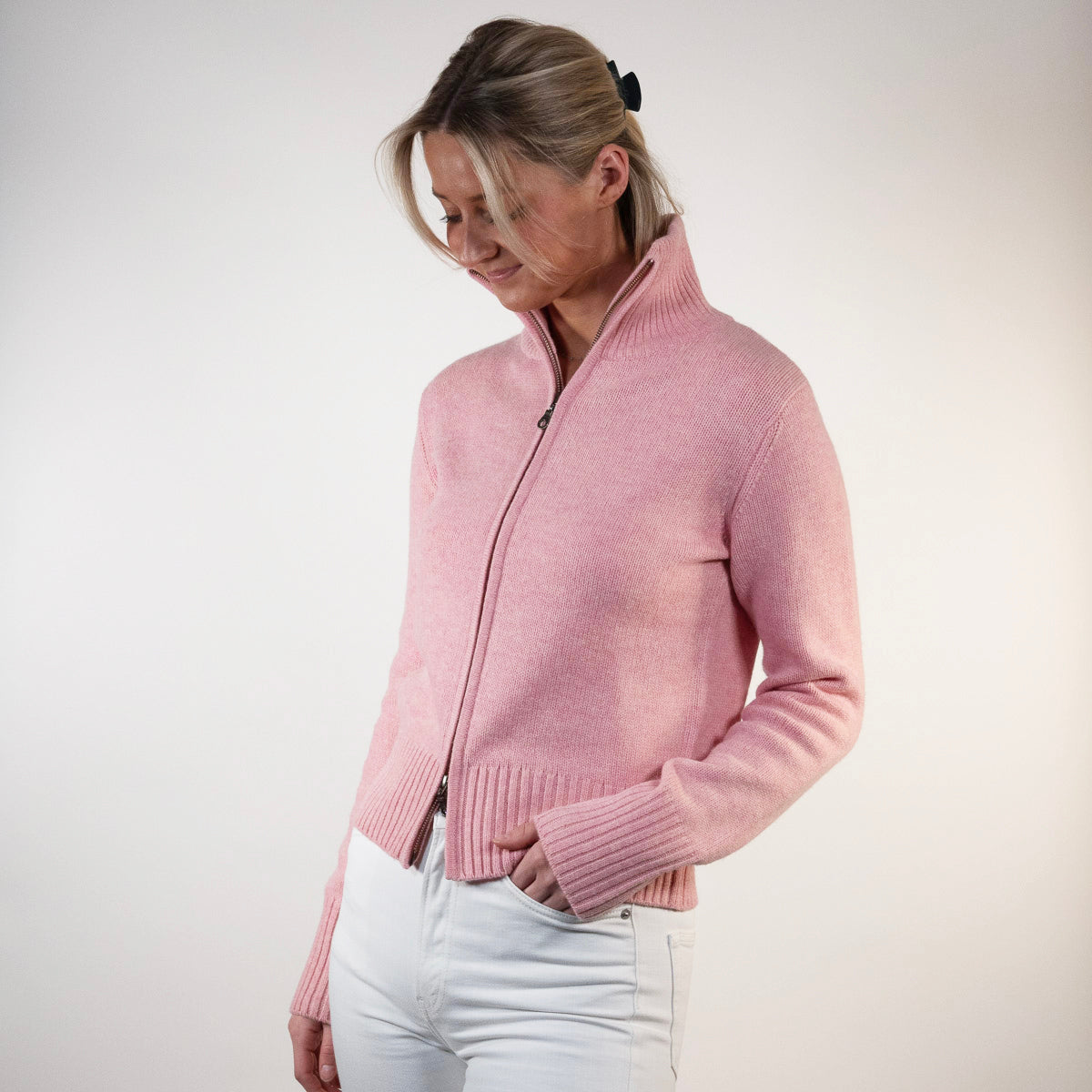 Contrast cardigan Rosa melange / Offwhite