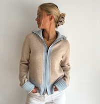 Contrast cardigan Sand/lyseblå