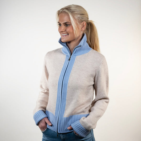 Contrast cardigan Sand / Lyseblå