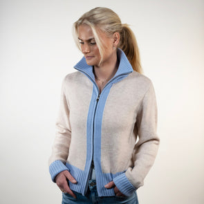 Contrast cardigan Sand / Lyseblå