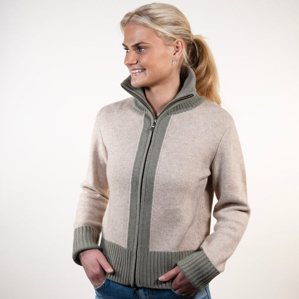 Contrast cardigan Sand / lys oliven