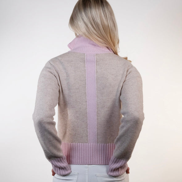 Contrast cardigan Sand / lysrosa