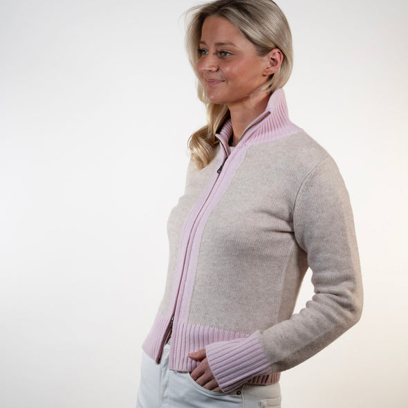 Contrast cardigan Sand / lysrosa
