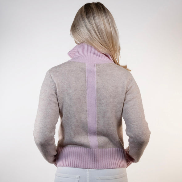 Contrast cardigan Sand / lysrosa