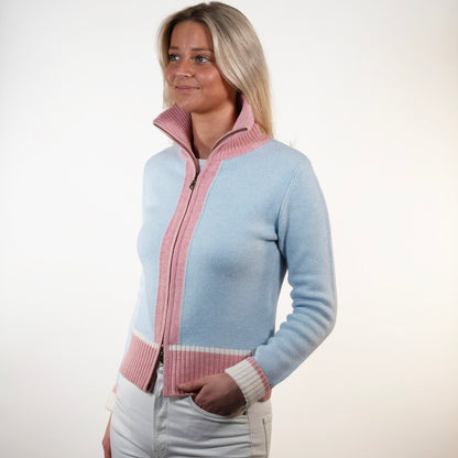 Contrast cardigan Lyseblå/rosa/offwhite