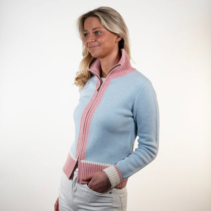 Contrast cardigan Lyseblå/rosa/offwhite