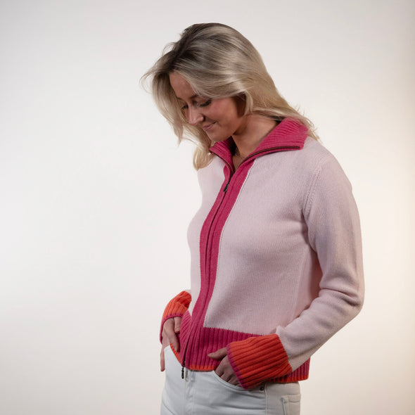 Contrast cardigan Lyserosa/rosa/oransje