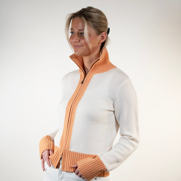 Contrast cardigan Offwhite/Coral