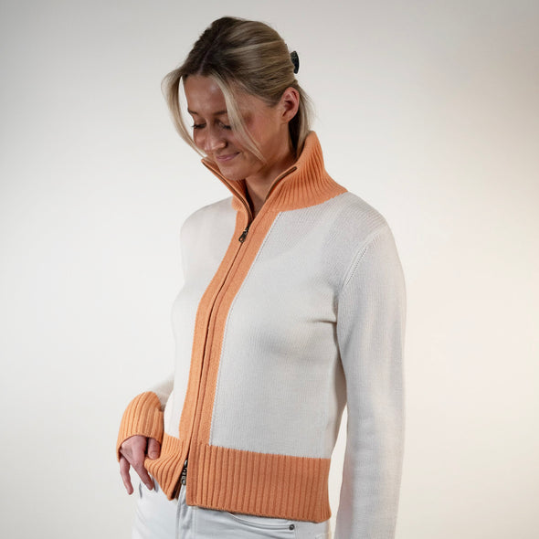 Contrast cardigan Offwhite/Coral