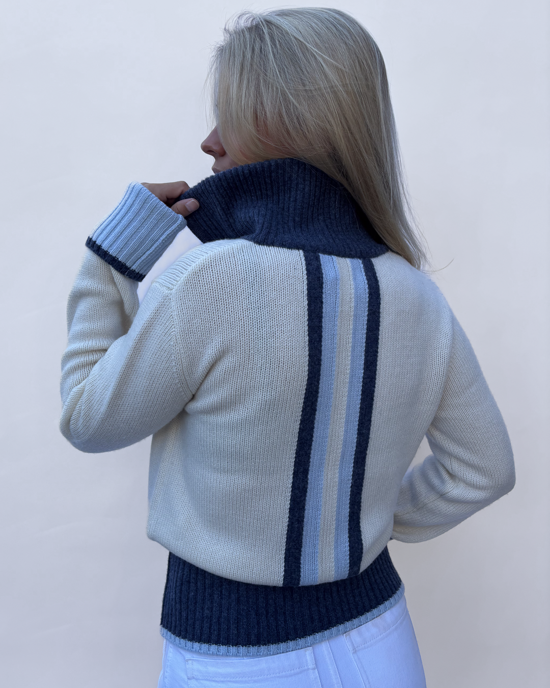 Contrast cardigan Offwhite/navy/lyseblå