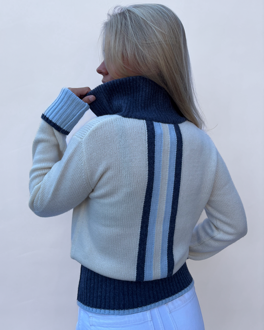 Contrast cardigan Offwhite/navy/lyseblå