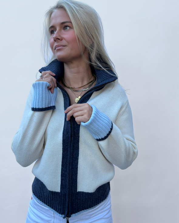 Contrast cardigan Offwhite/navy/lyseblå