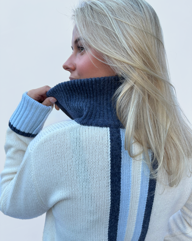 Contrast cardigan Offwhite/navy/lyseblå