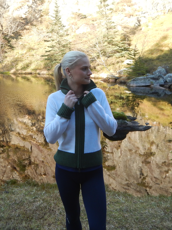 Contrast cardigan offwhite / Oliven