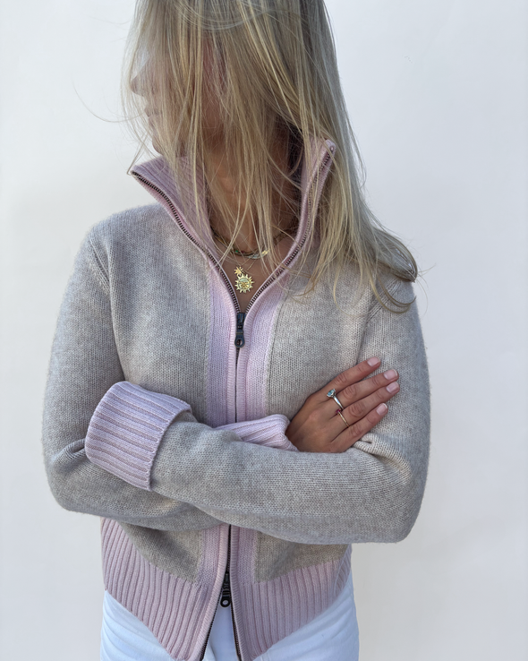 Contrast cardigan Sand / lysrosa
