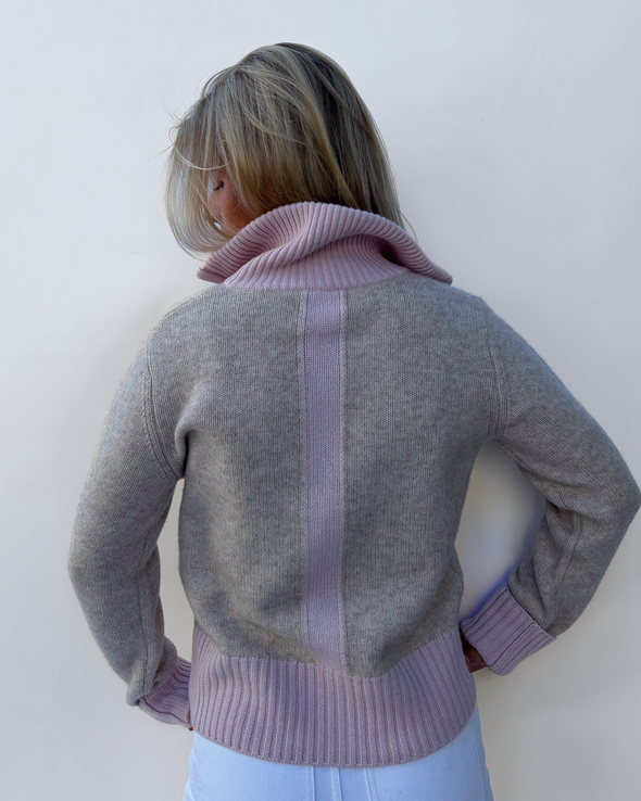 Contrast cardigan Sand / lysrosa
