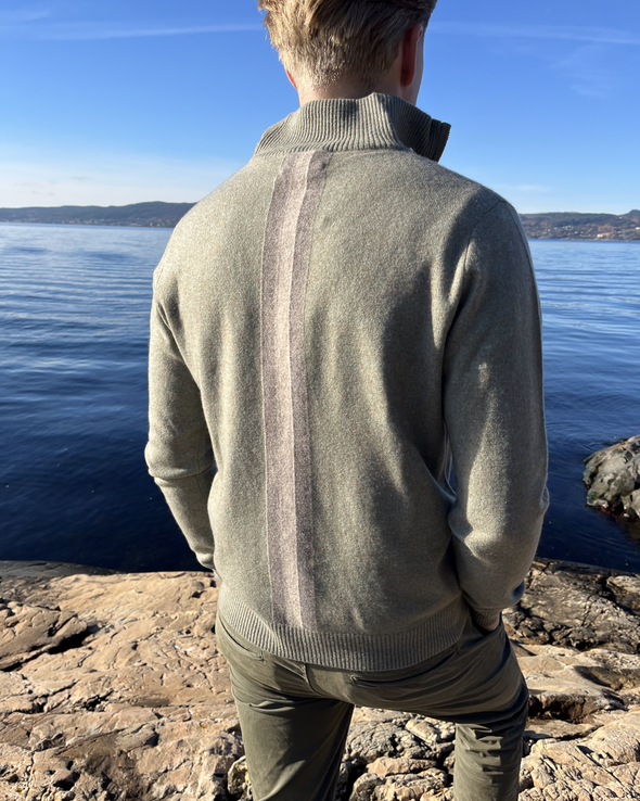 Christian half zip herre kashmir - lys oliven/sand