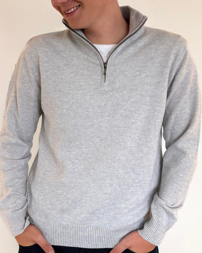 Christian half zip herre kashmir - lyseblå/sandfarger