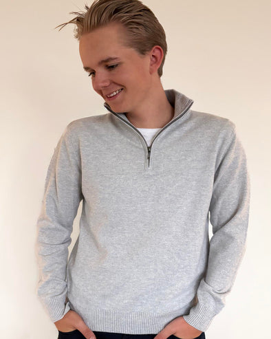 Christian half zip herre kashmir - lyseblå/sandfarger