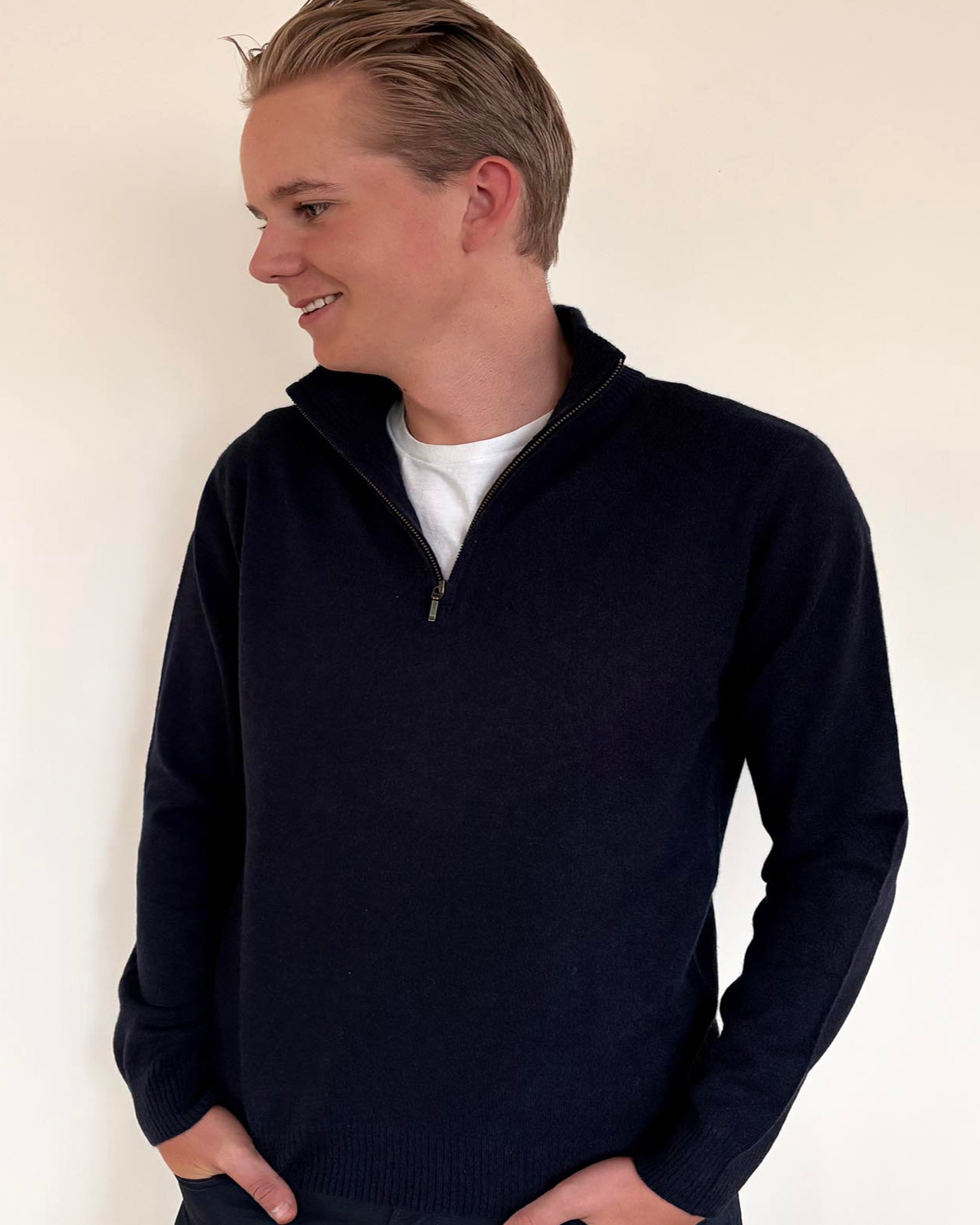 Christian half zip herre kashmir - navy/sand