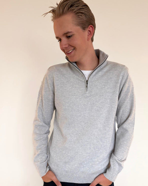 Christian half zip herre kashmir - lyseblå/sandfarger