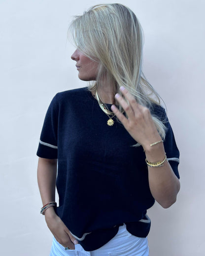 Colette short sleeve - Navy/lyssand