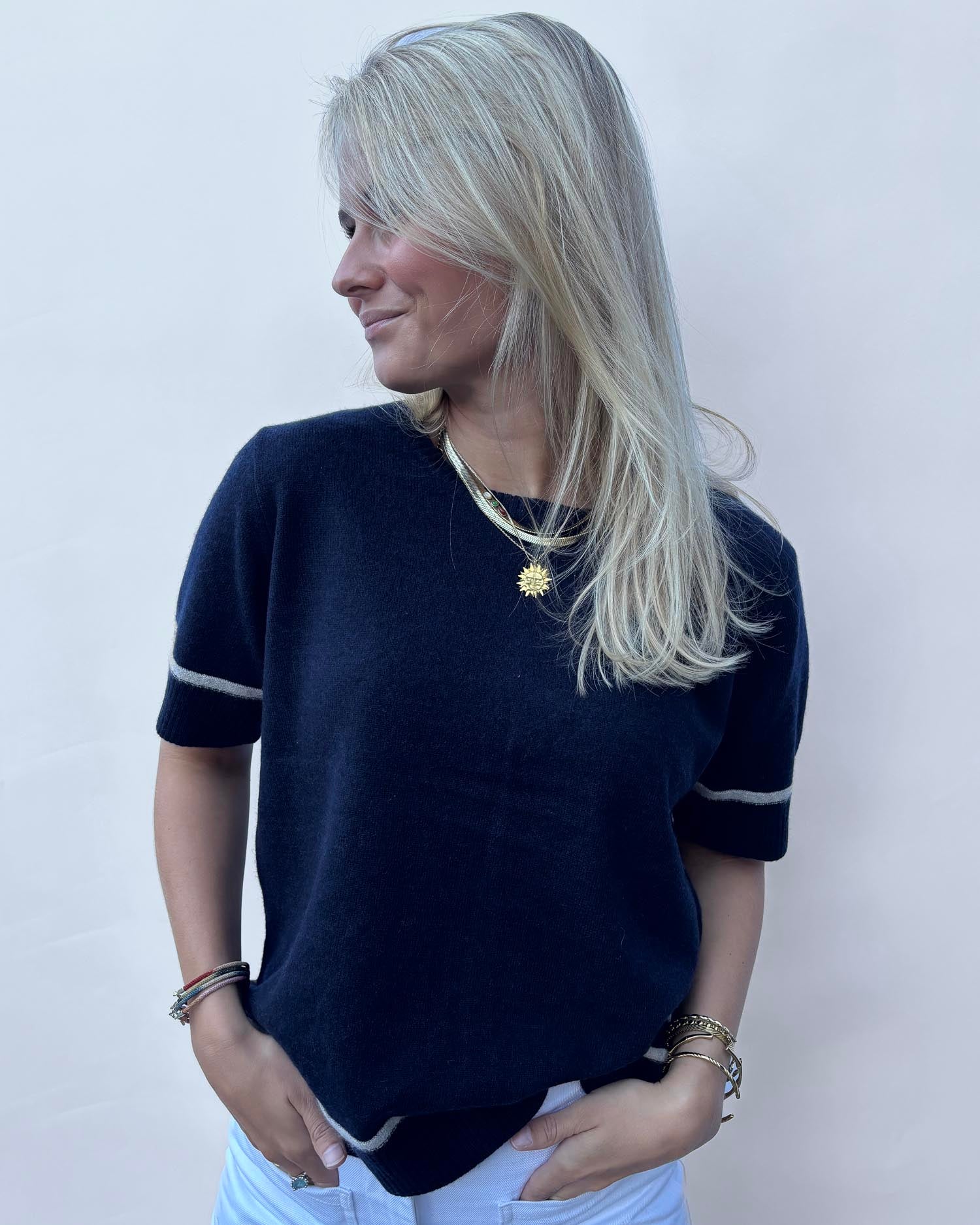 Colette short sleeve - Navy/lyssand