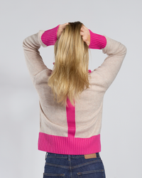 Contrast cardigan Sand/pink