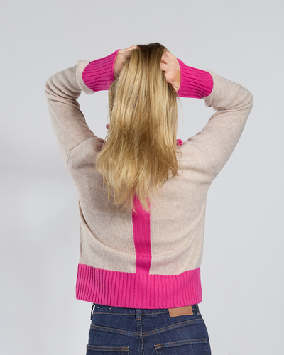 Contrast cardigan Sand/rosa overstock